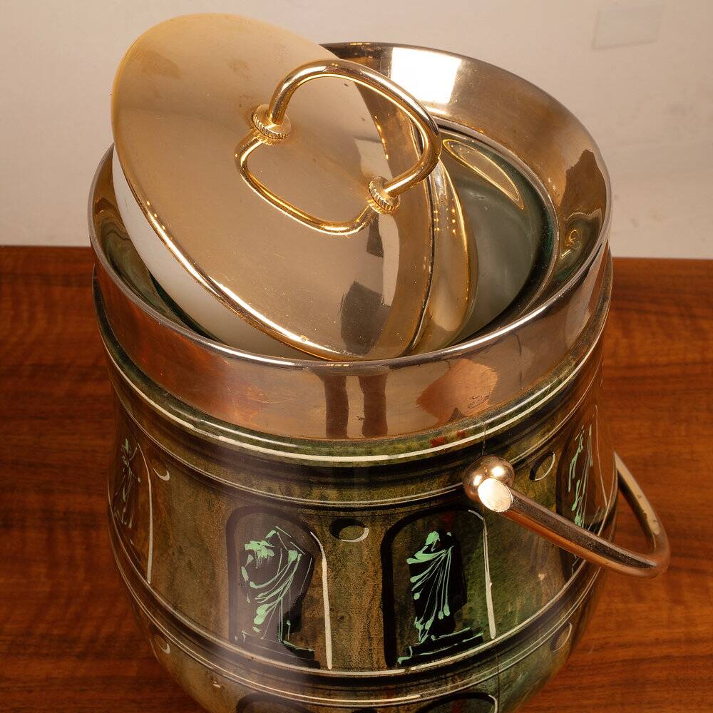 Parchment ice bucket model 935D with Fornasetti decoration by Aldo Tura, 1950