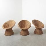 Set of three wicker rattan chairs, 1960s