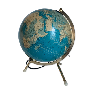 Vintage globe 1977 terrestrial glass golden tripod Taride - 28 cm