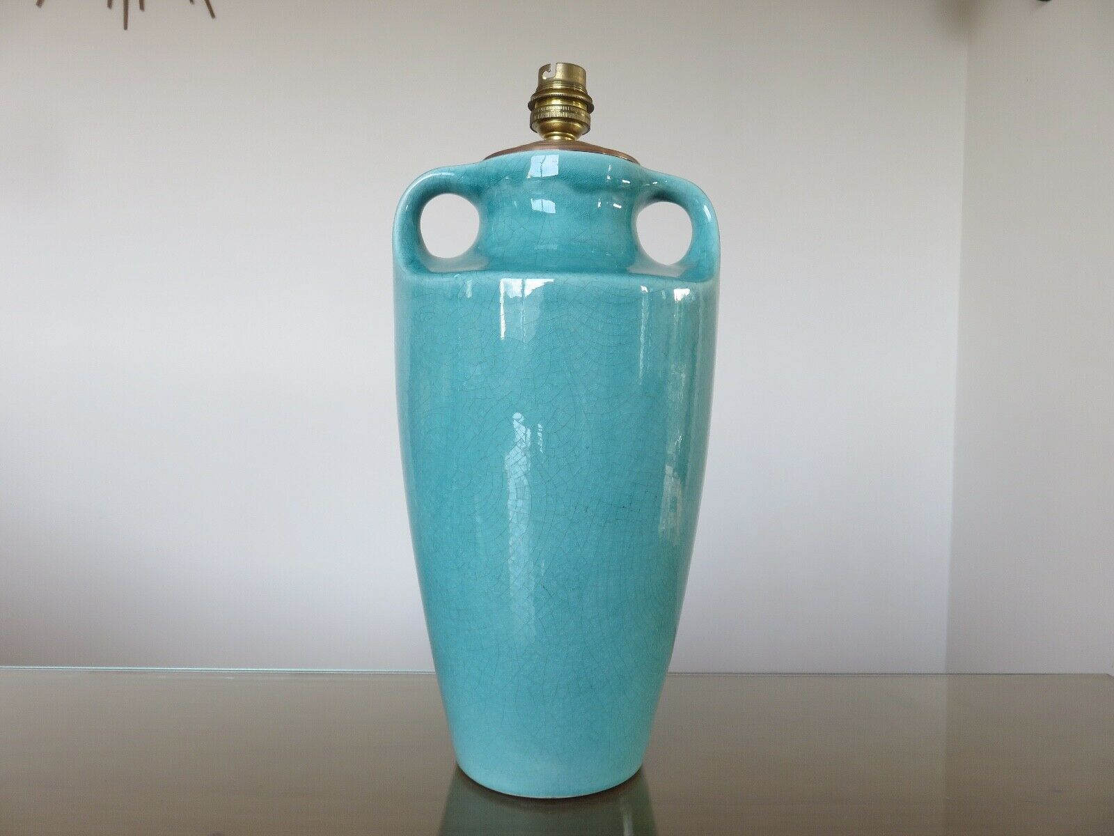 Turquoise cracked ceramic "amphora" lamp, numbered 50 60s
