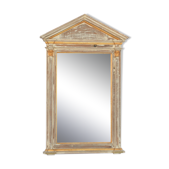 Miroir en bois cérusé et doré 105 x 71 cm