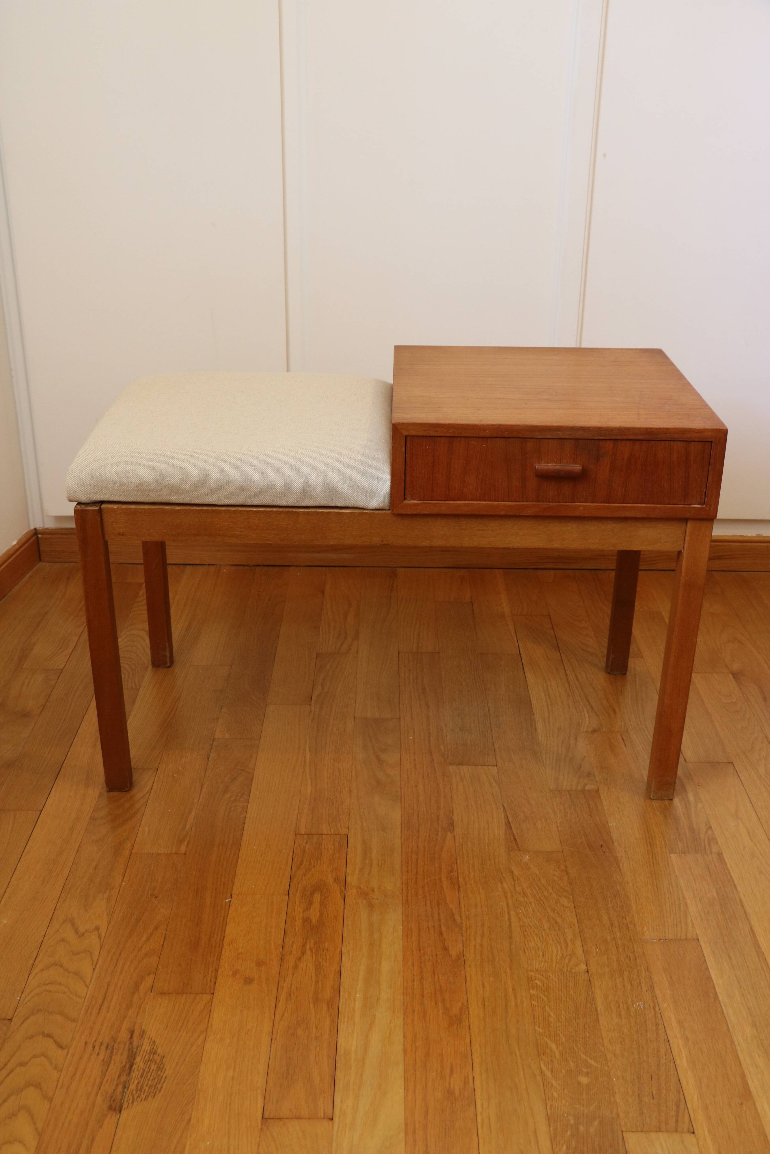 Entrance bench, Scandinavian modular telephone bench, teak, 1960