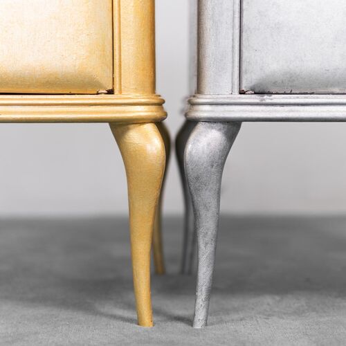 paire de tables de chevet en bois d’or argent des années 50