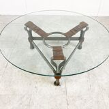 Mid century iron and leather coffee table, 1950s