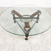 Mid century iron and leather coffee table, 1950s
