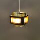 Danish hanging lamp, made in brass colored and brown metal, with yellowish hard pressed plastic deta