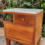 Walnut and grey marble bedside table