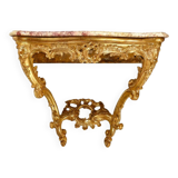 Console in Carved and Gilded Wood, Marble Top, 18th Century.