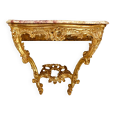 Console en bois sculpté et doré, dessus de marbre, XVIIIème siècle.