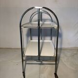 Vintage folding trolley in chromed metal and enamelled trays