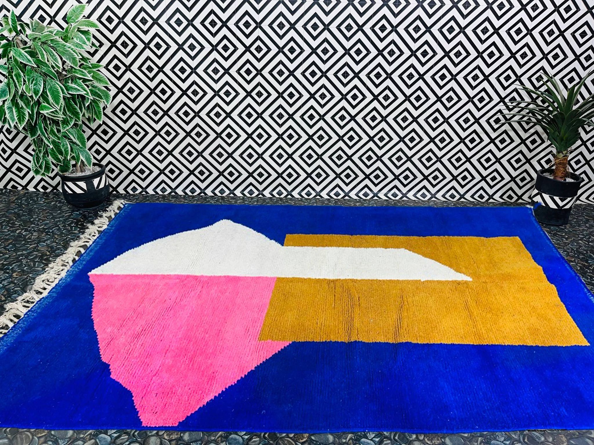 Tapis marocain en laine naturelle unique 2.5x1.5 m