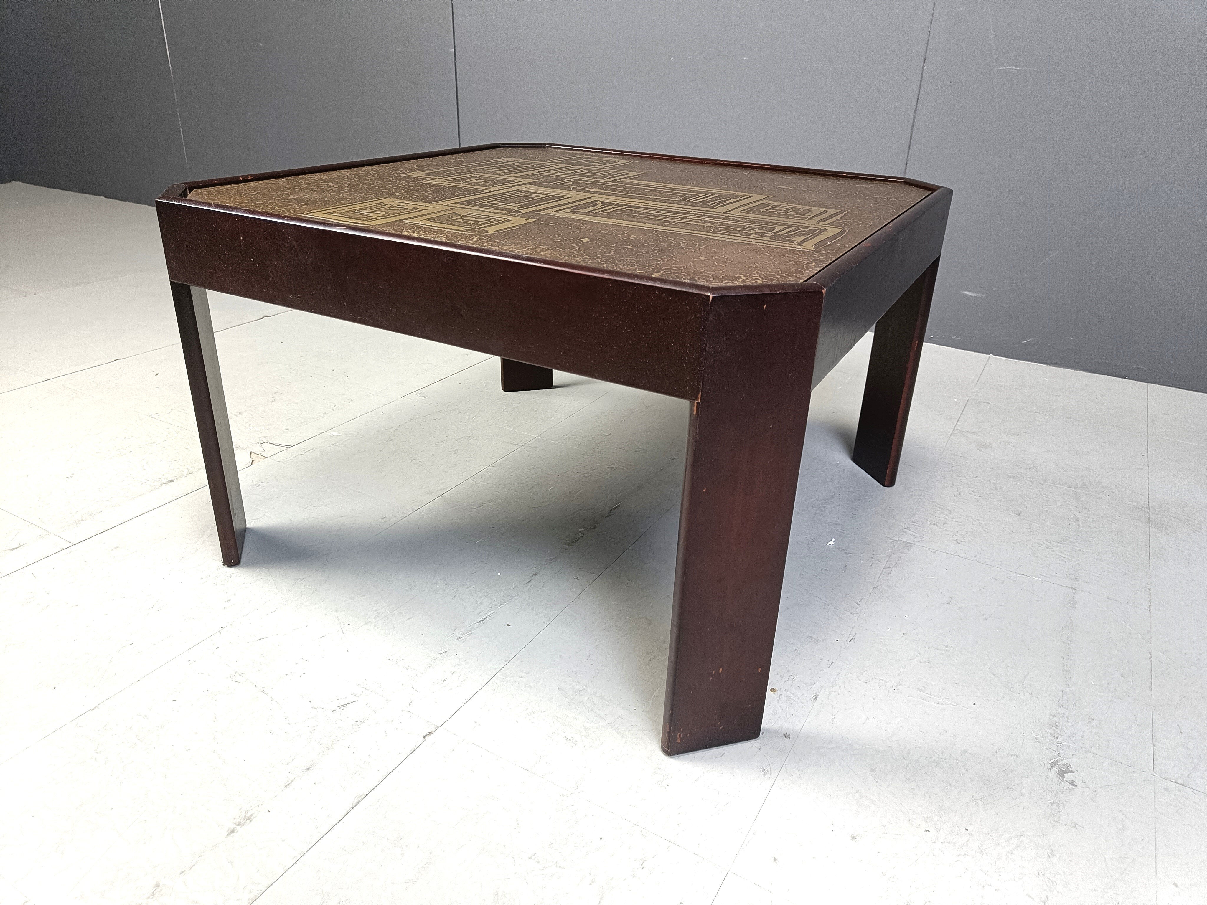 Vintage etched brass side table, 1970s