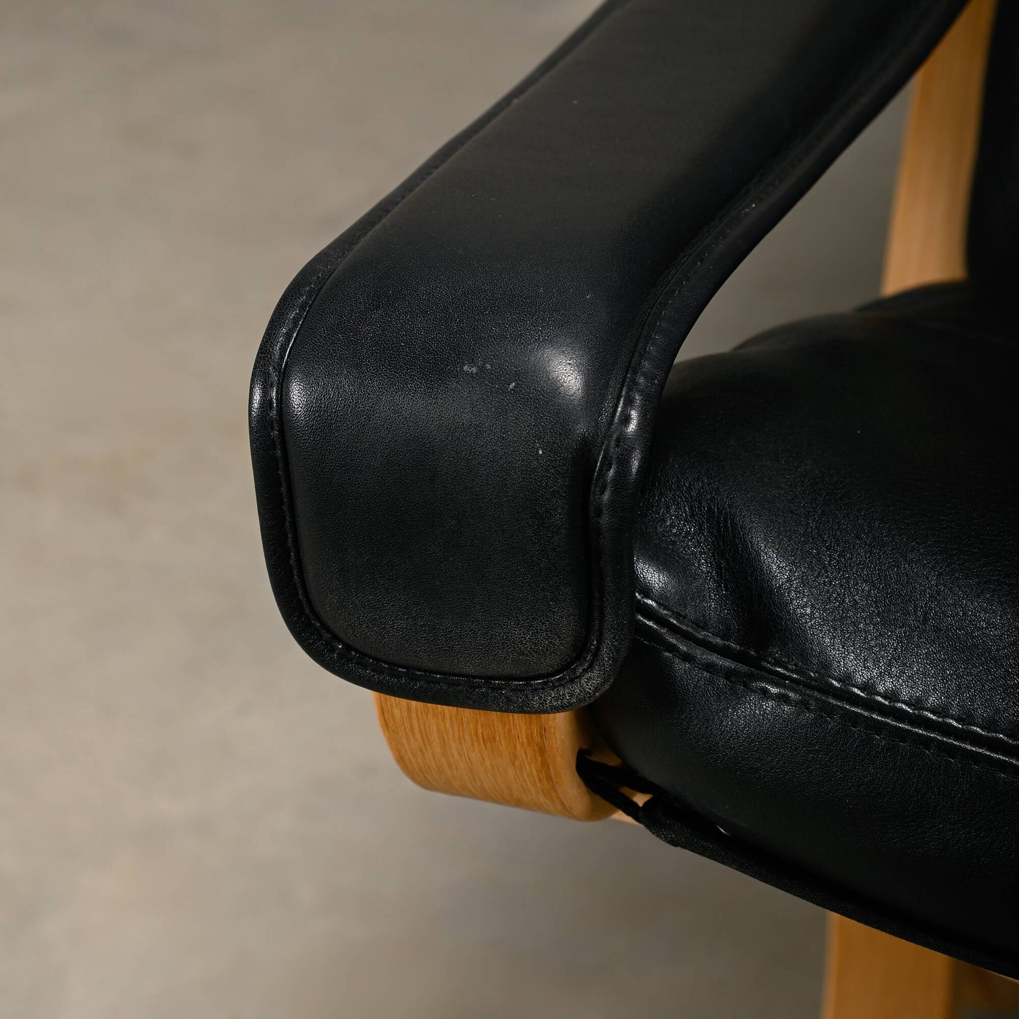 Ingmar Relling Siesta Lounge Chair and Ottoman in naturel Oak and Black Lea