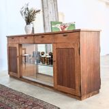 Double-sided counter in wood and pink marble (233 cm)