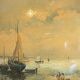 " Boats stranded at low tide " by A. Semlinck, Aquarelle Marine, Bateaux Voiliers, ca 1910