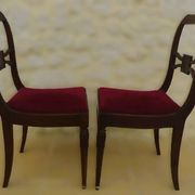 2 stylish solid wood chairs with red velvet fabric seats