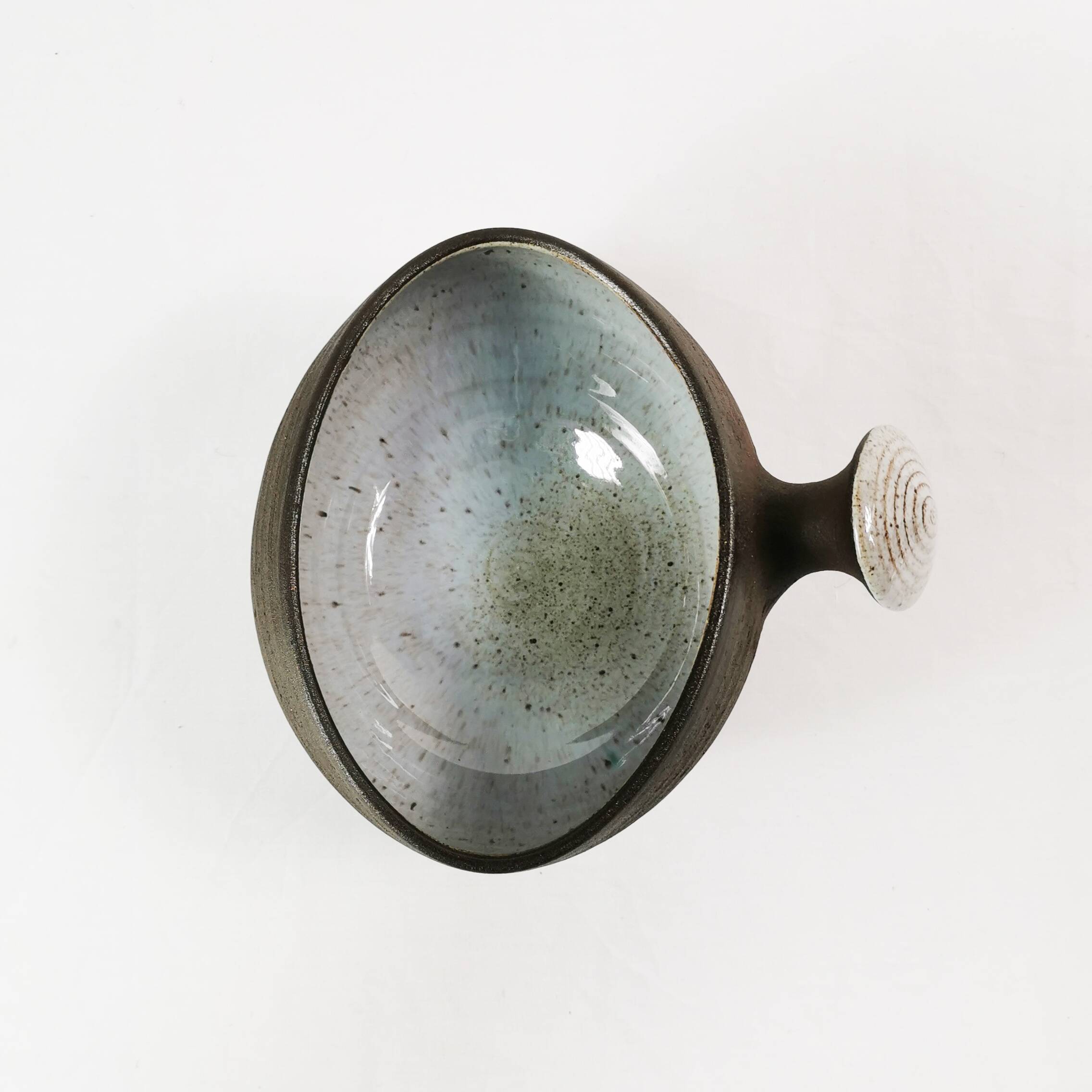 Ceramic, modernist bowl with handle, H. Ditlev. Denmark, 1960s