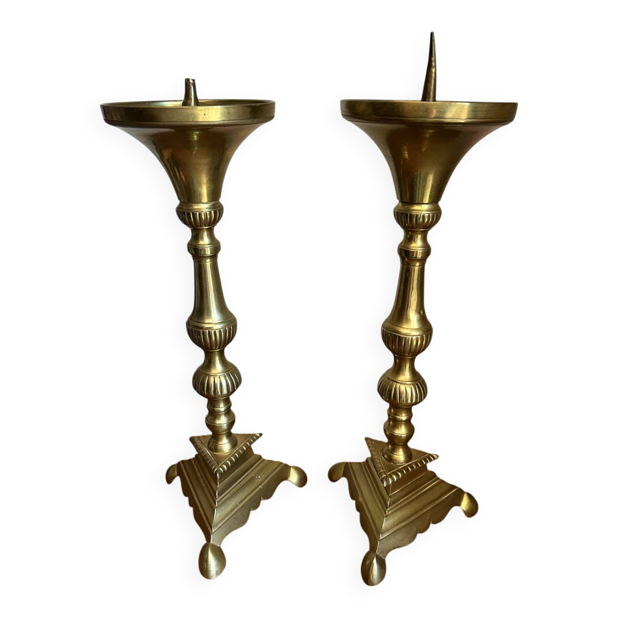Pair of antique brass virgin spikes