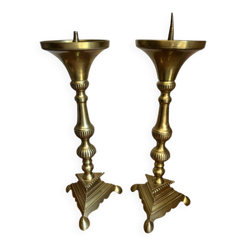 Pair of antique brass virgin spikes