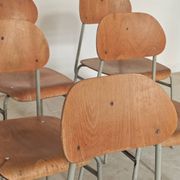 Set of 8 metal and wood school chairs  
Ex Czechoslovakia 1960