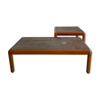 Duo Danish tables vintage teak and slate Gangso Màbler