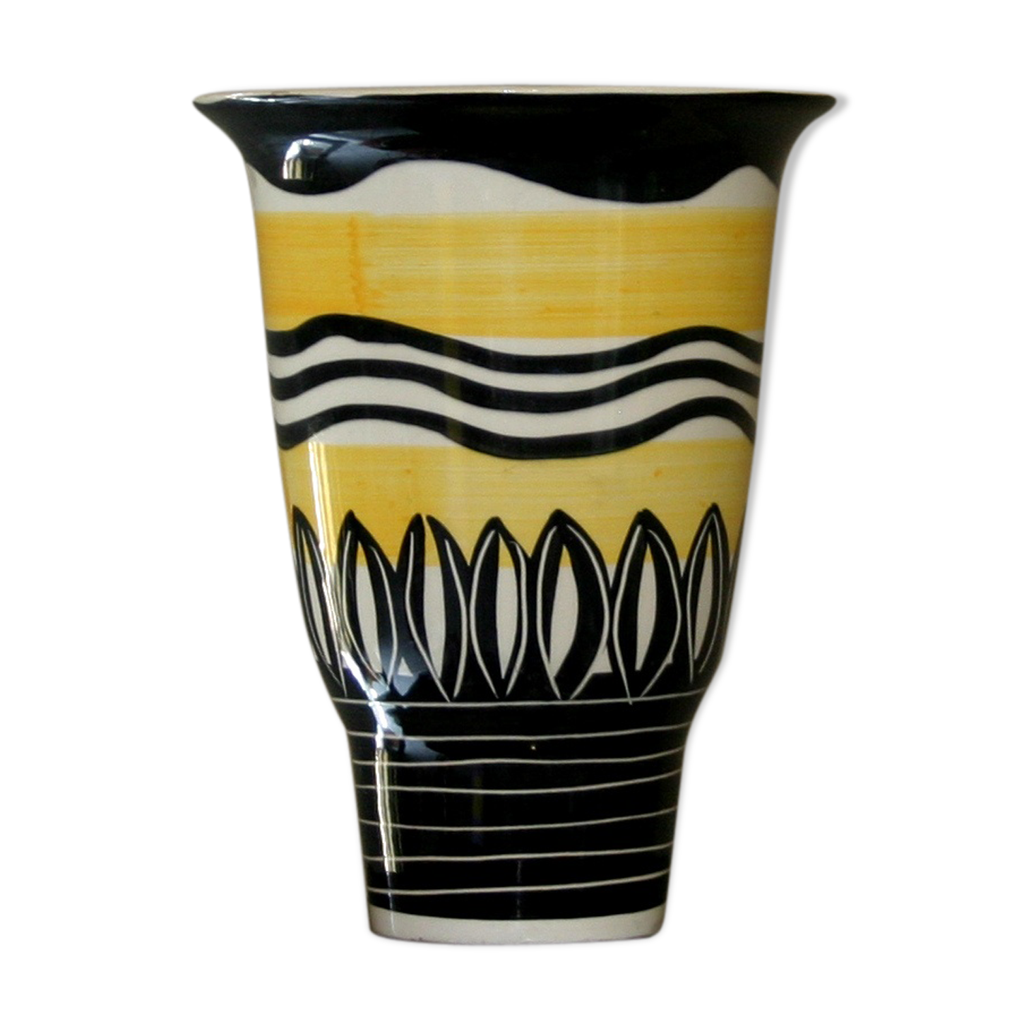 Ceramic vase with black stripes