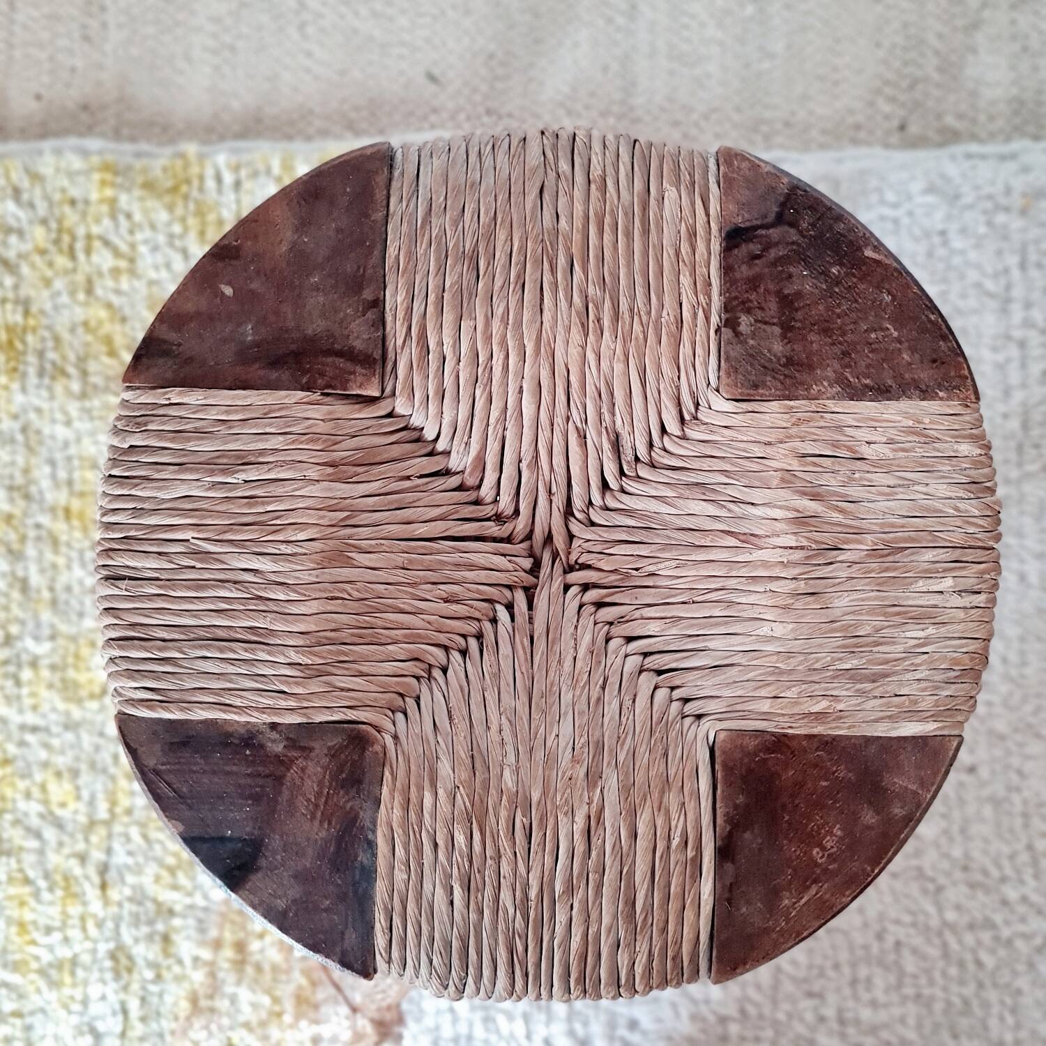 Wood and straw stool - brutalist