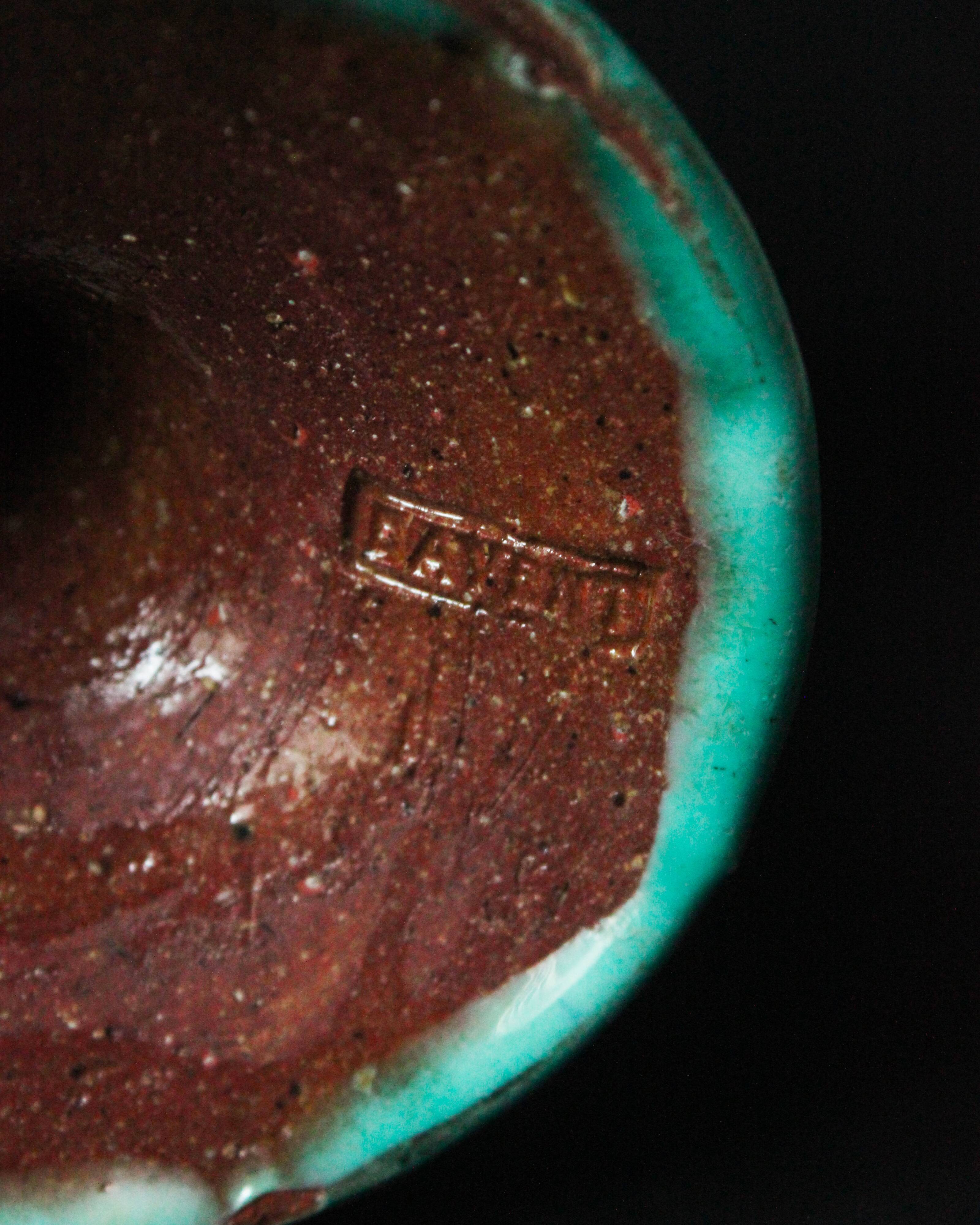 Cup on a pedestal or chalice in cloudy lagoon green glazed terracotta