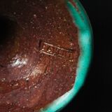 Cup on a pedestal or chalice in cloudy lagoon green glazed terracotta