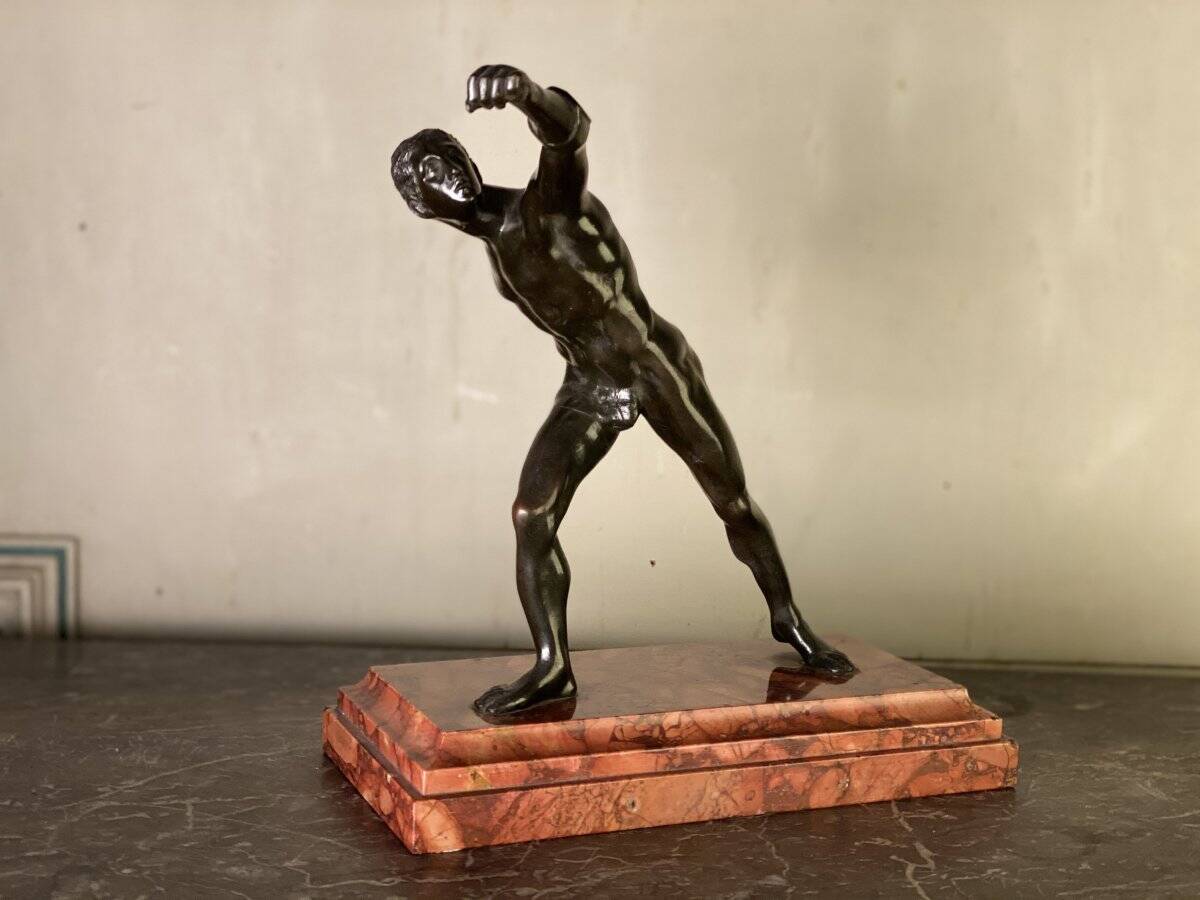 Borghese Gladiator, bronze after the antique on a marble base