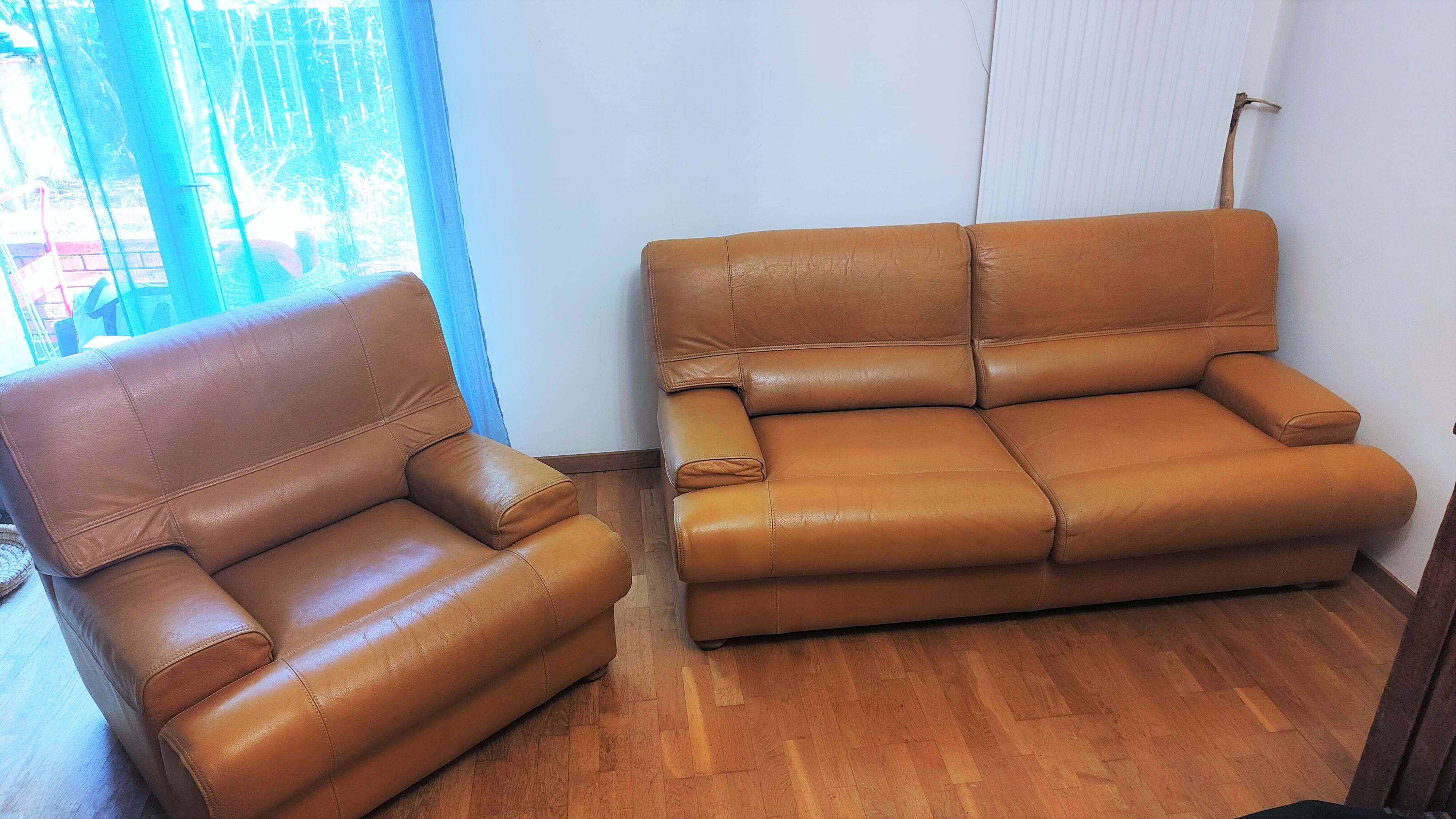 Camel leather armchair MARWAY