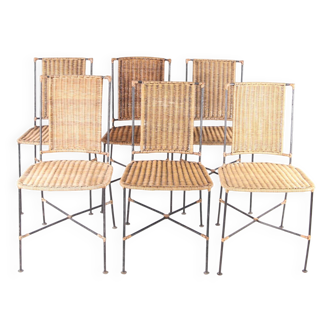 Suite de 6 chaises en osier et fer