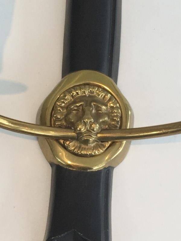 Pair of Black Lacquered Bronze Wall Lights with Lion Head Decorations