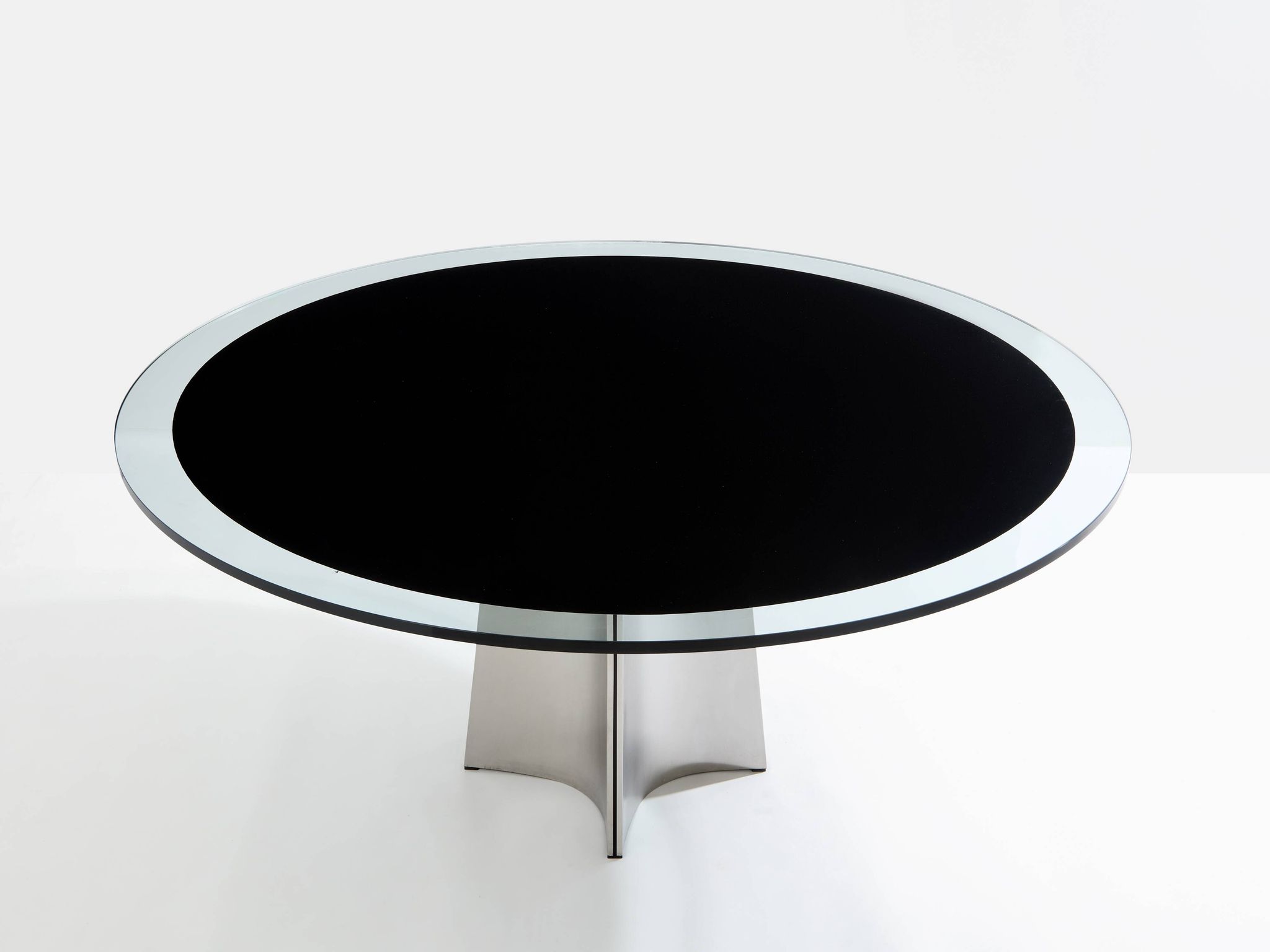 Table by Luigi Saccardo for Maison Jansen brushed steel black glass 1970