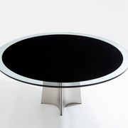 Table by Luigi Saccardo for Maison Jansen brushed steel black glass 1970