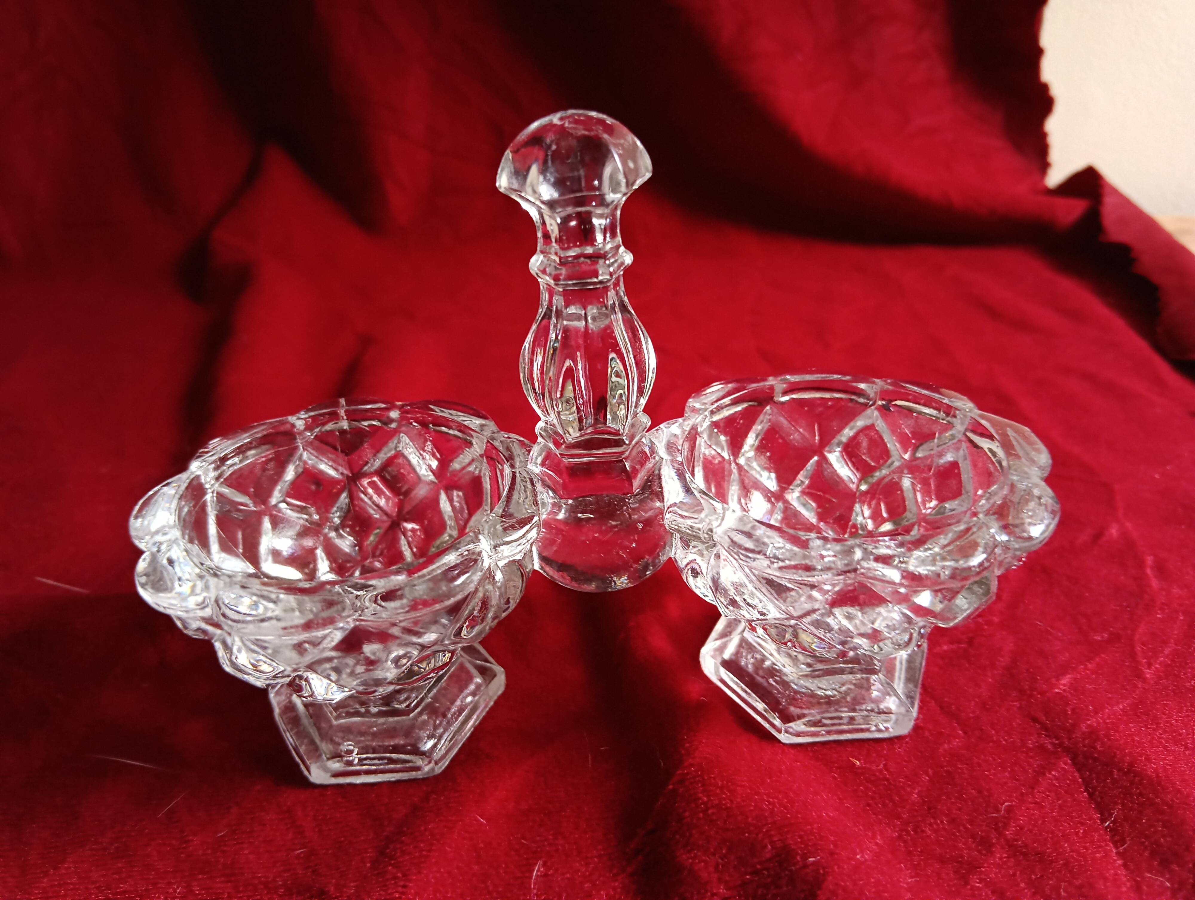 Double glass salt cellar moulded pressed 20th century