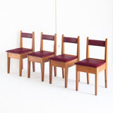 Set of 4 vintage oak wood and Eskai chairs, France 1960.