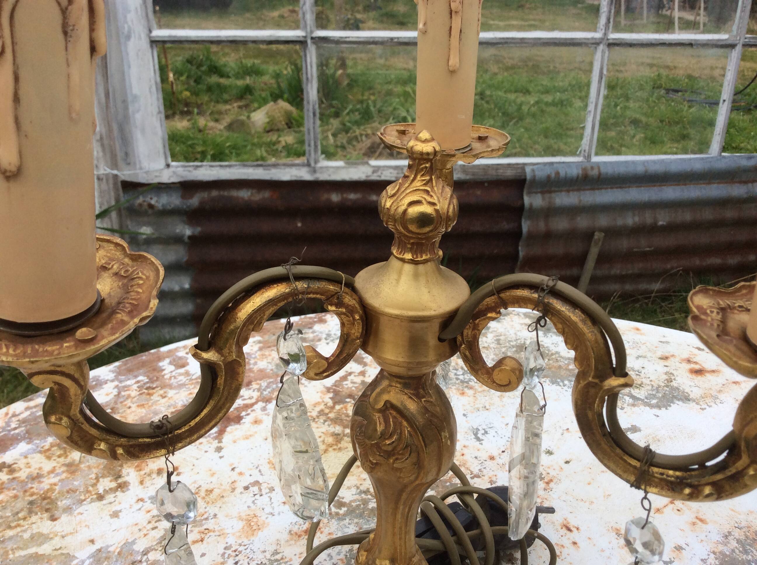 Pair of 3-light bronze candlestick lamps