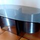 Table basse, acier brossé & verre circa 1970