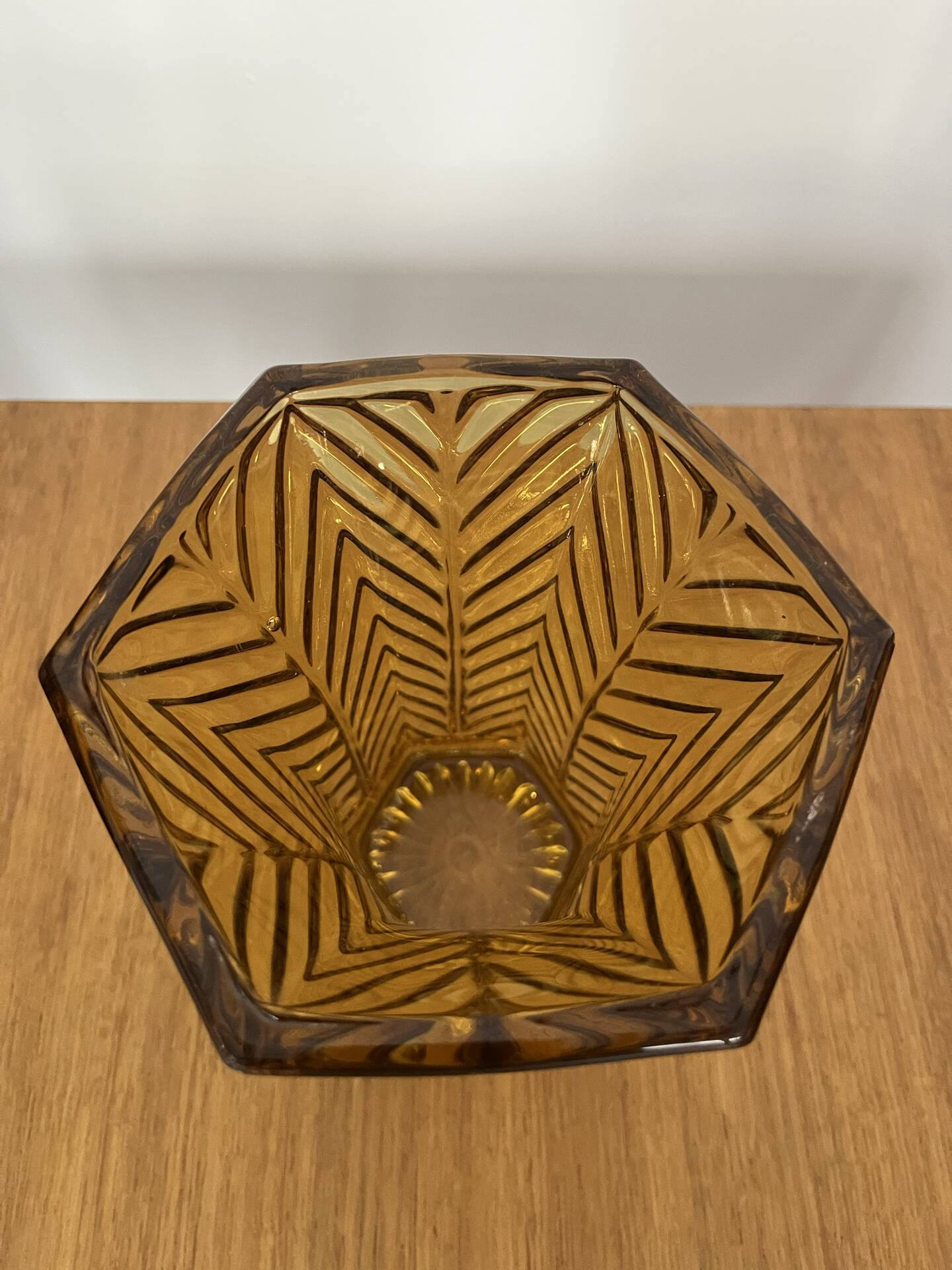 Amber moulded glass vase in Art Deco style