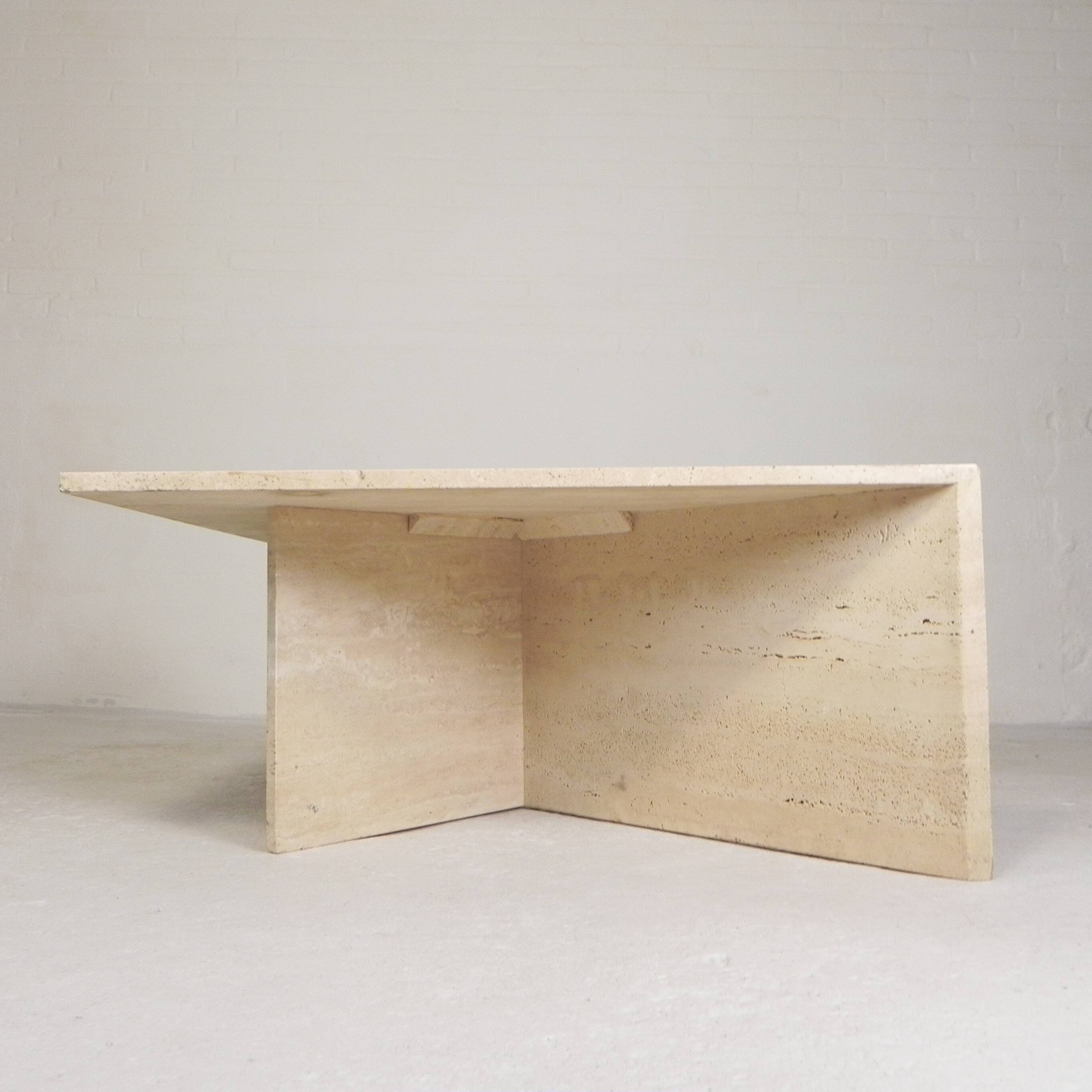 Mid-Century travertine coffee table with a triangular top, 1970s.