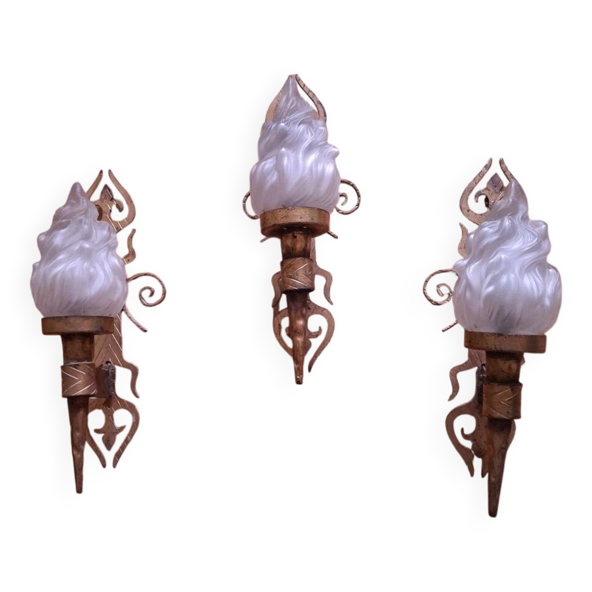 3 gold metal torchere wall lights
