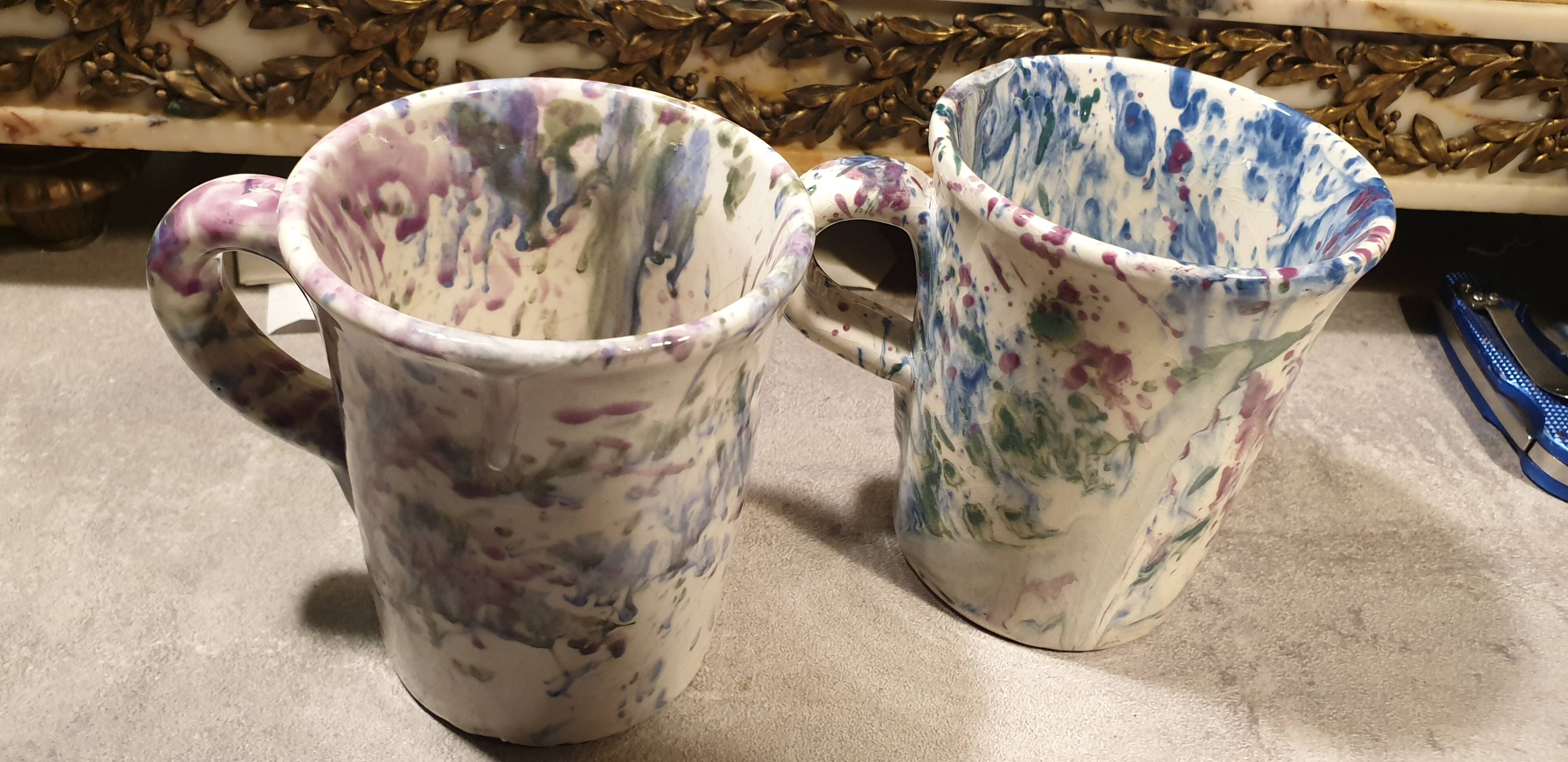 4 enameled ceramic mugs