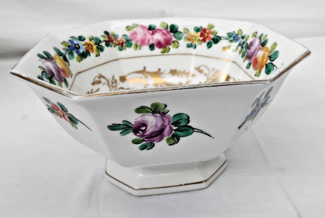 Vintage Octagonal Porcelain Salad Bowl from Mehun