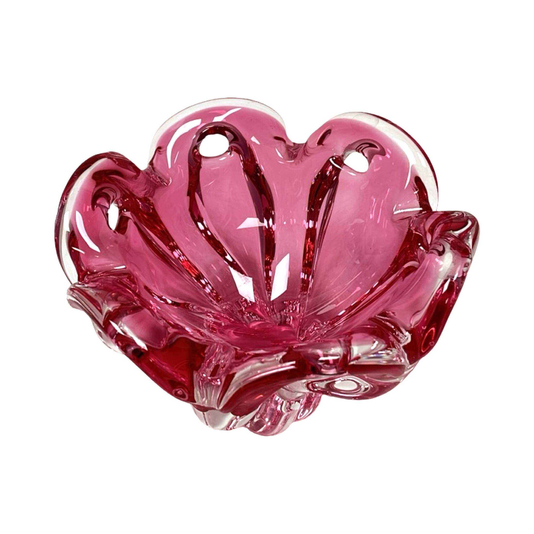 Bol en verre rose Chřibská, Josef Hospodka, Bohême vintage, années 1960