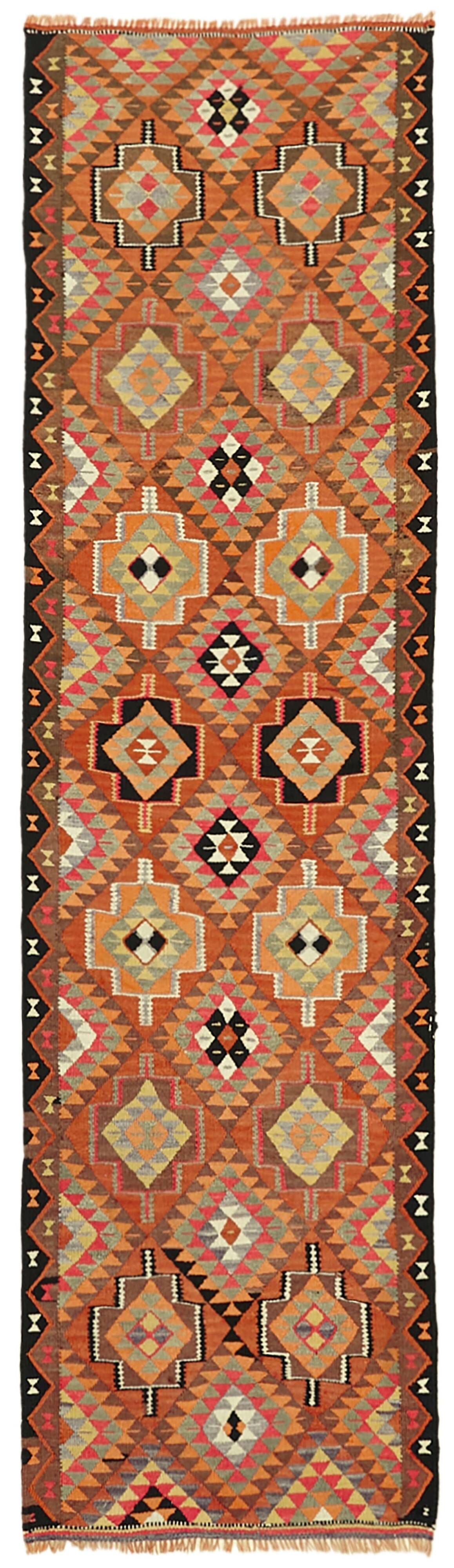 Turkish Handwoven Vintage Herki Kilim 86 cm x 303 cm