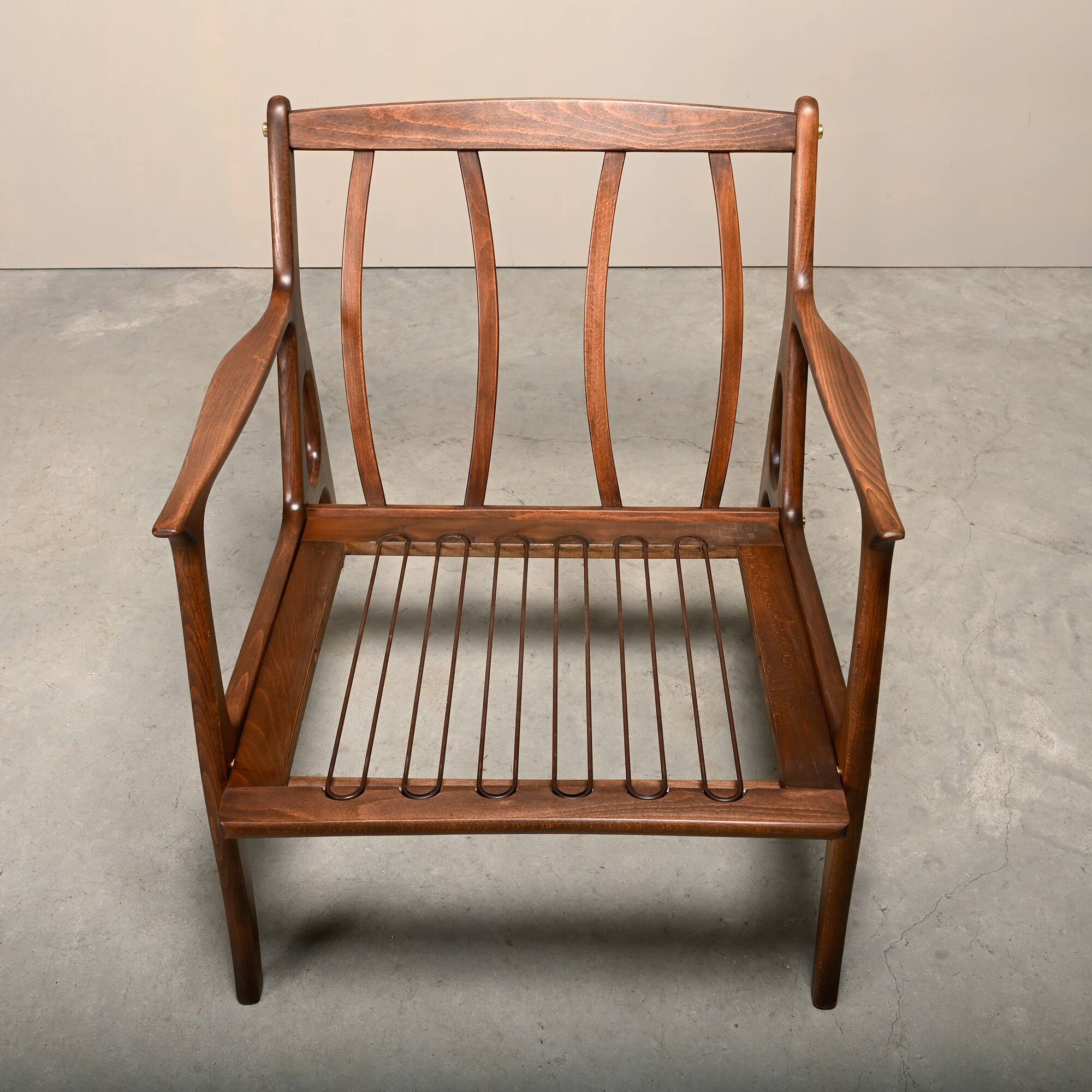 Pair of Mid-Century Italian Armchairs in stained Beech and Green Cushions