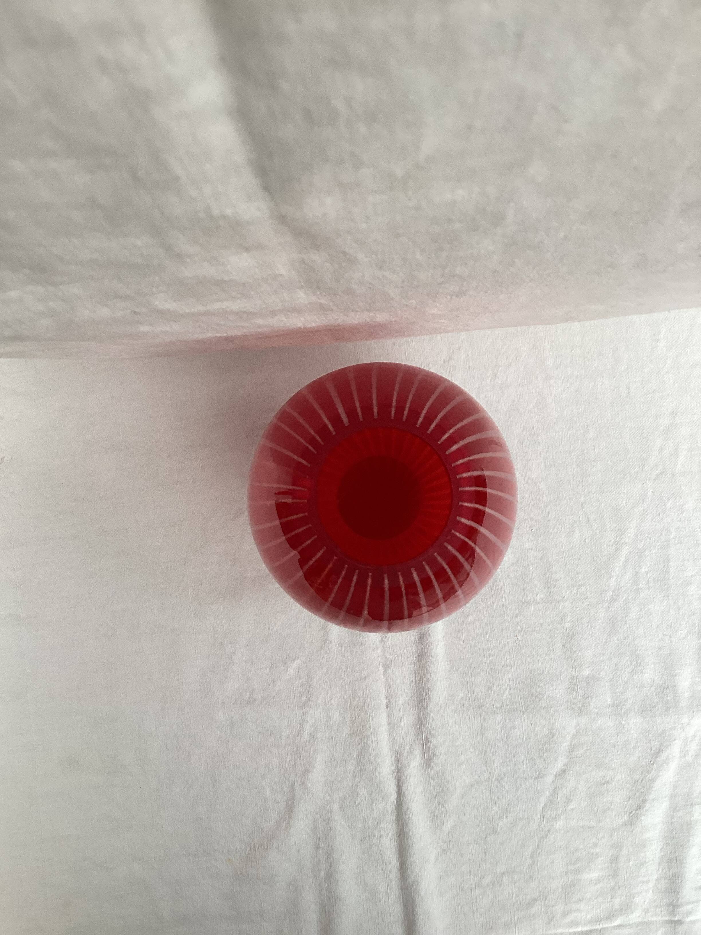 Red glass vase dimension: height -33cm- width -12cm-