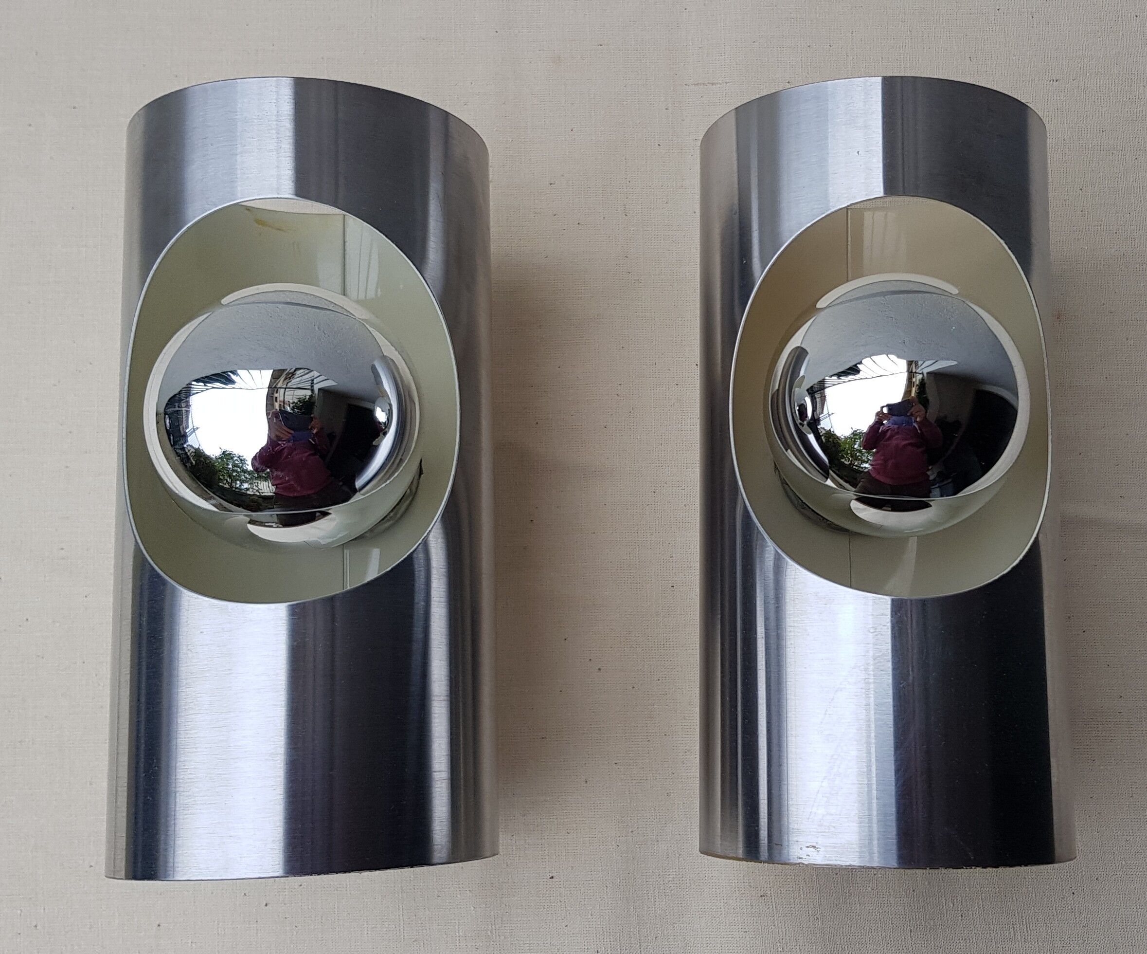 70's metal cylindrical wall sconces