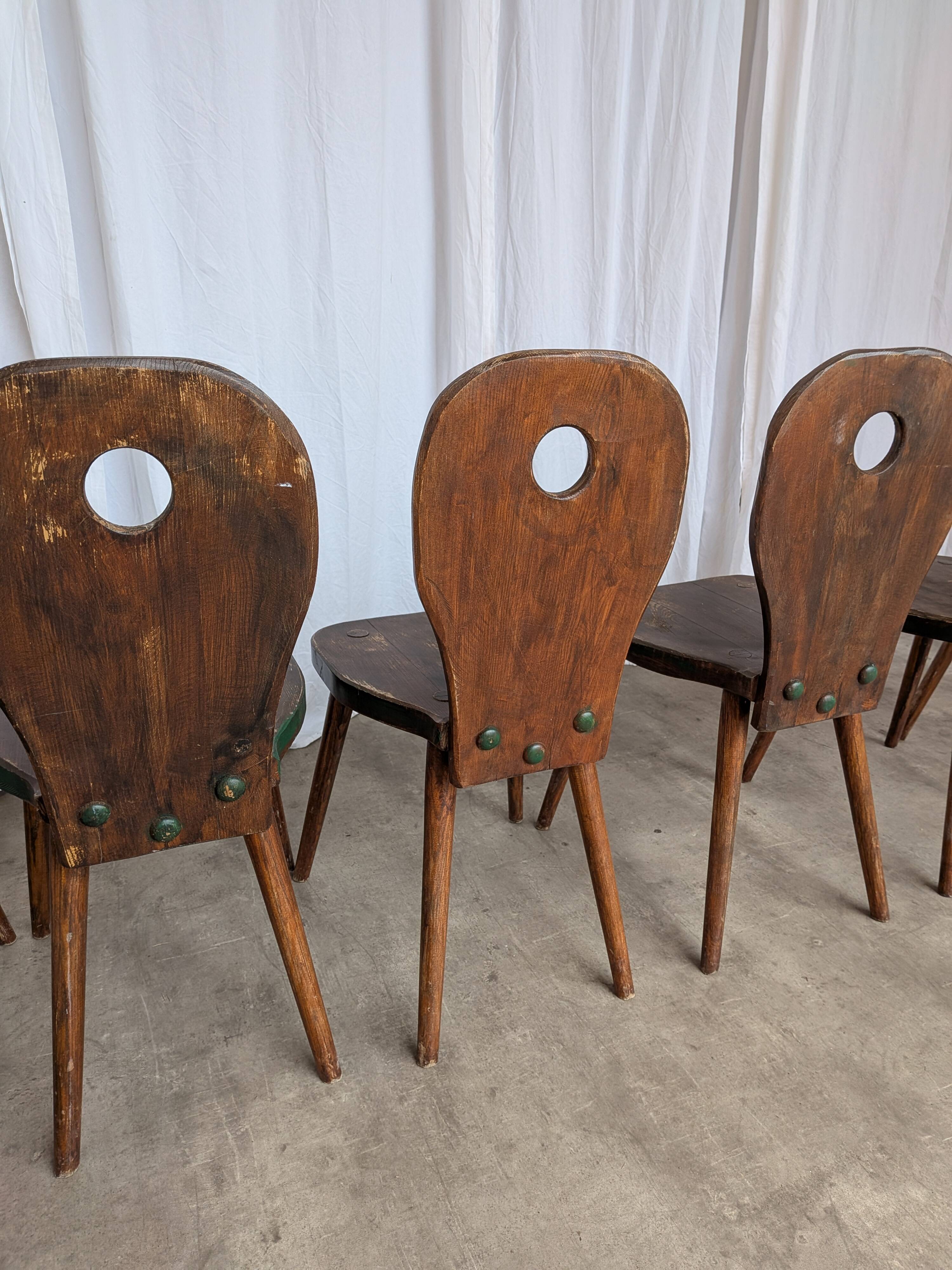 Set of 6 Vintage Brutalist Wooden Chair / Rustic Farmhouse Dining Chair